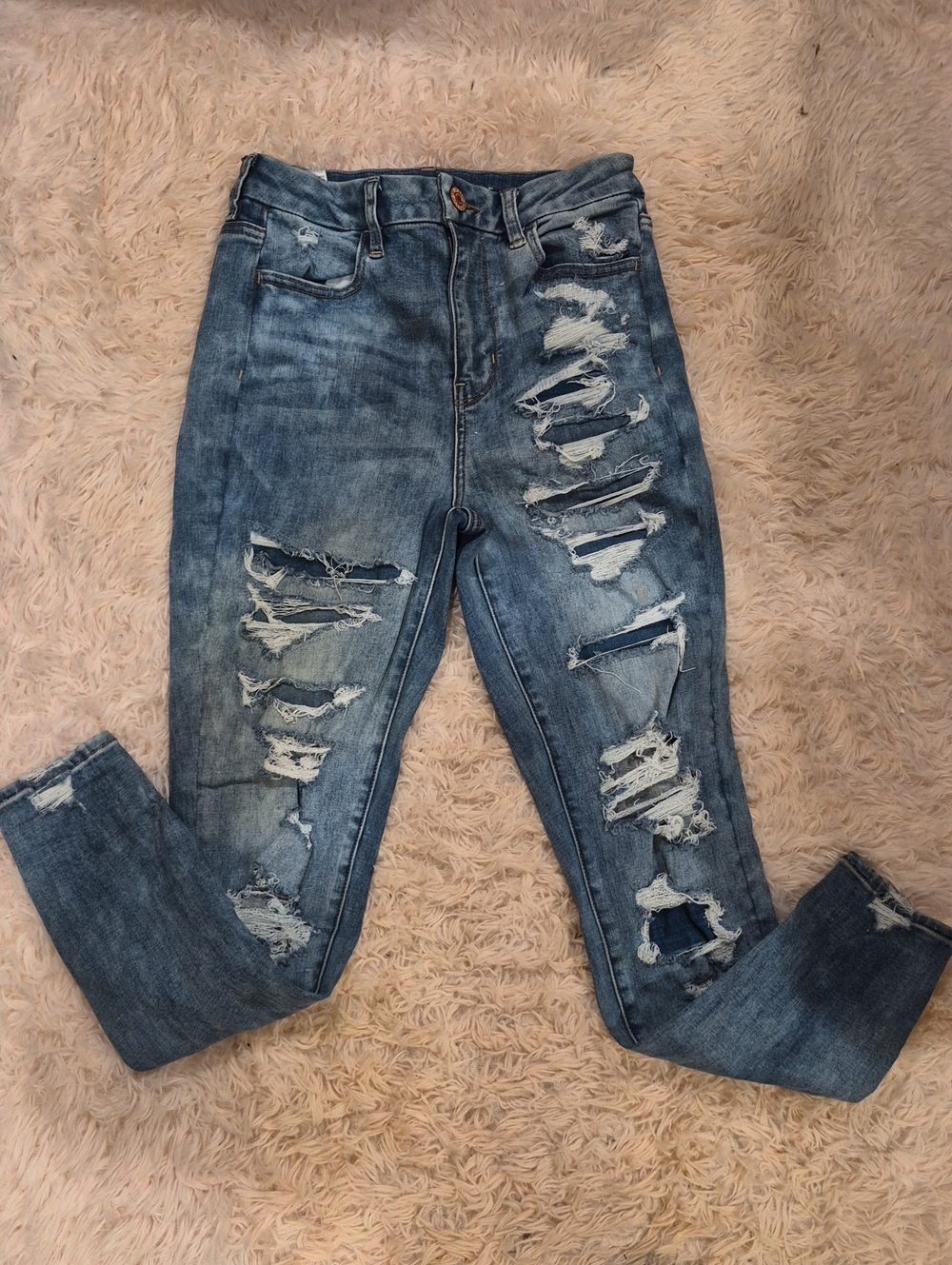 American Eagle Outfitters Distressed Boyfriend Jeans in Indigo Blue